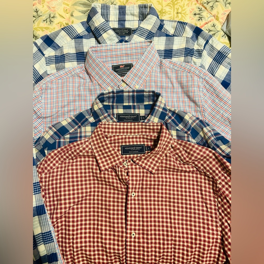 Vineyard Vines Men's Gingham Button-Down Shirt Trio — Red, Blue, Navy